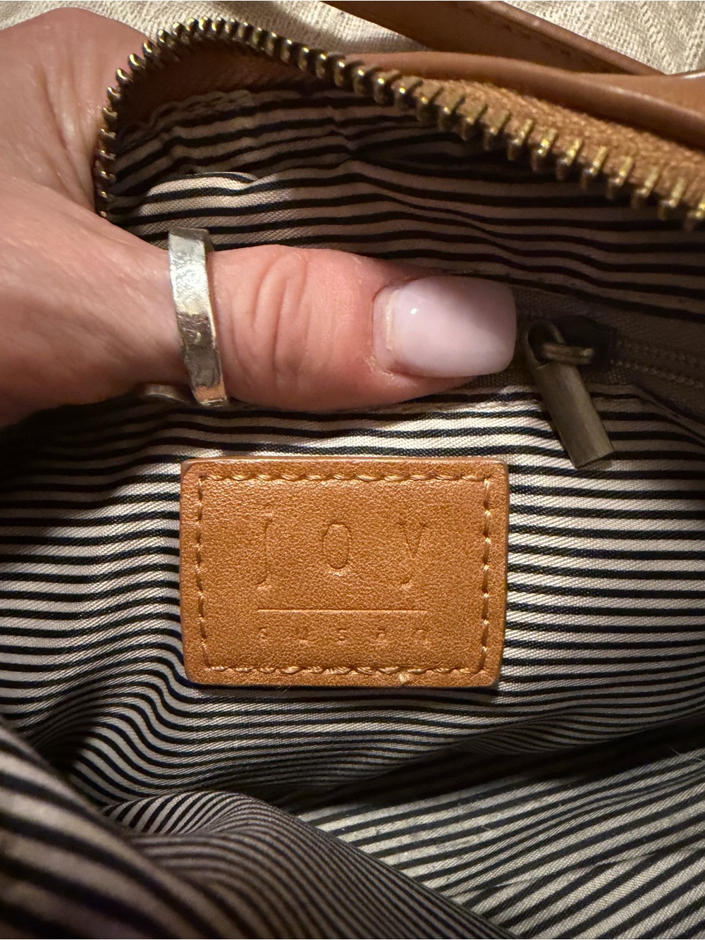 Joy Susan Tan Leather Crossbody with Striped Interior - Picture 2 of 5